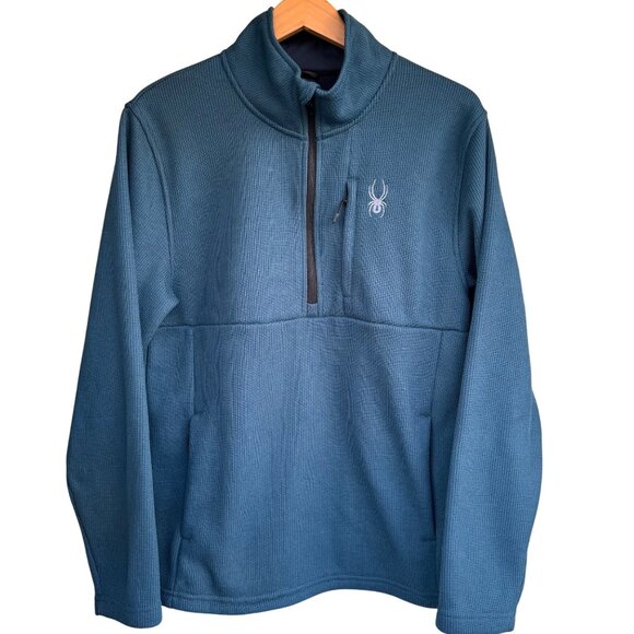 Spyder Mens Teal Blue Fleece Half-Zip Pullover Jacket M Warm Outerwear - Picture 1 of 14